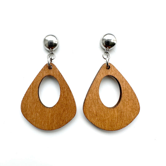 Ti-Go Wooden Water Drop Earrings. Detachable earrings for a truly hypoallergenic jewellery on a white background