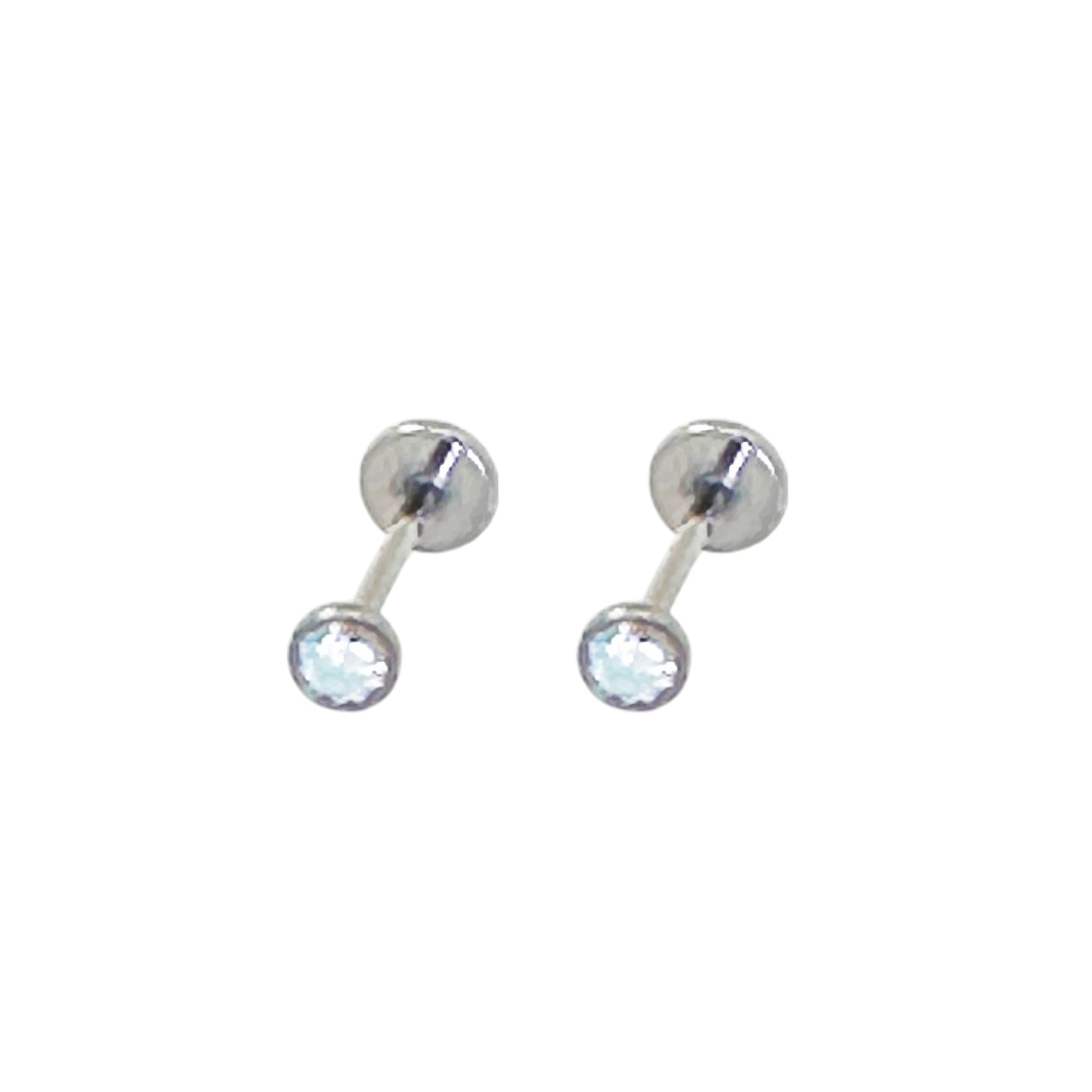 Titanium 3mm diamond gem flat back stud pair on a white background