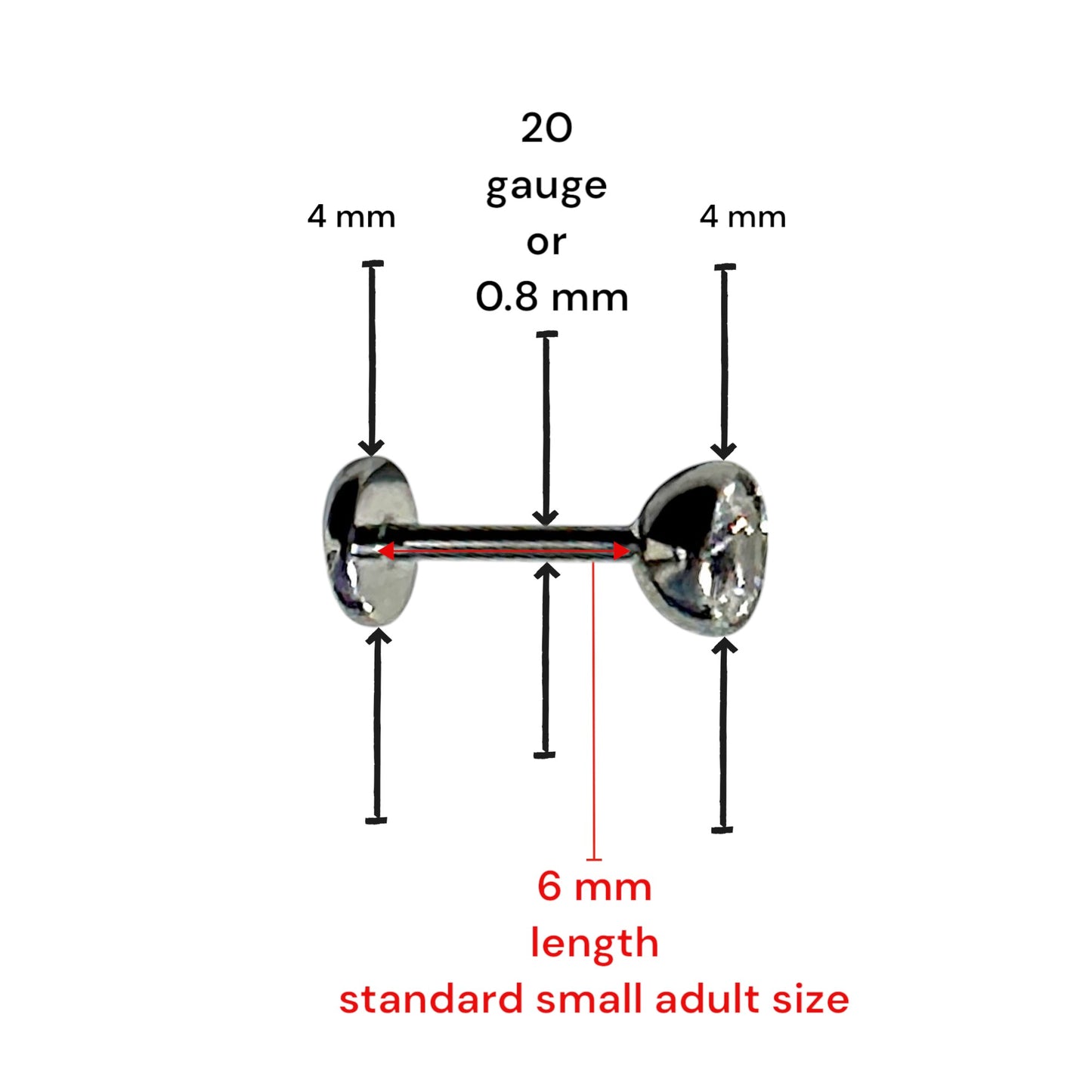 Titanium 4 mm zirconium flatback stud measured 6 mm long