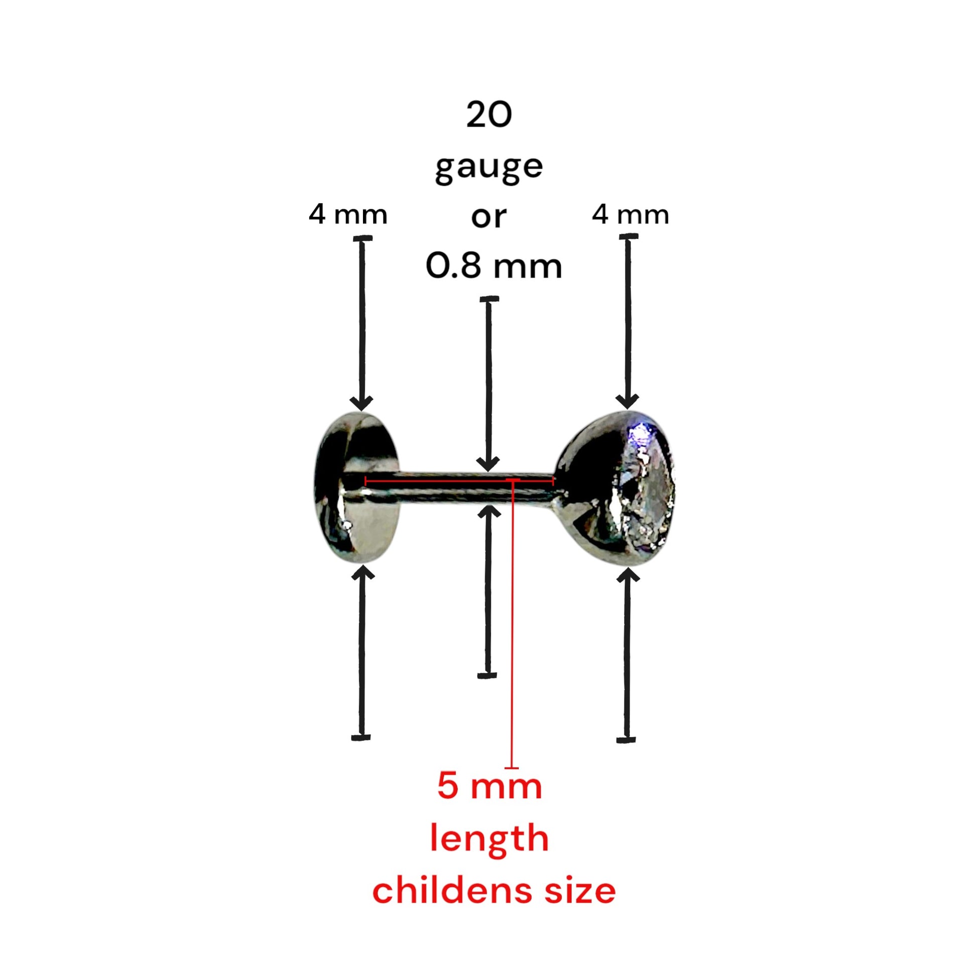 Titanium 4 mm zirconium flatback stud measured 5 mm long childerns size