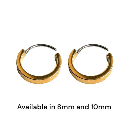 Titanium Hypoallergenic  Small Hoops Gold 8mm 10mm on a white background