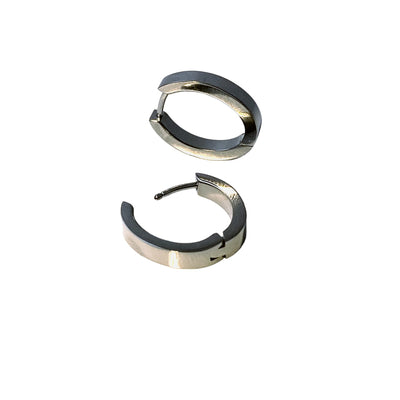 Titanium Oval Hoops. Mini titanium earring pair, on a white background 2