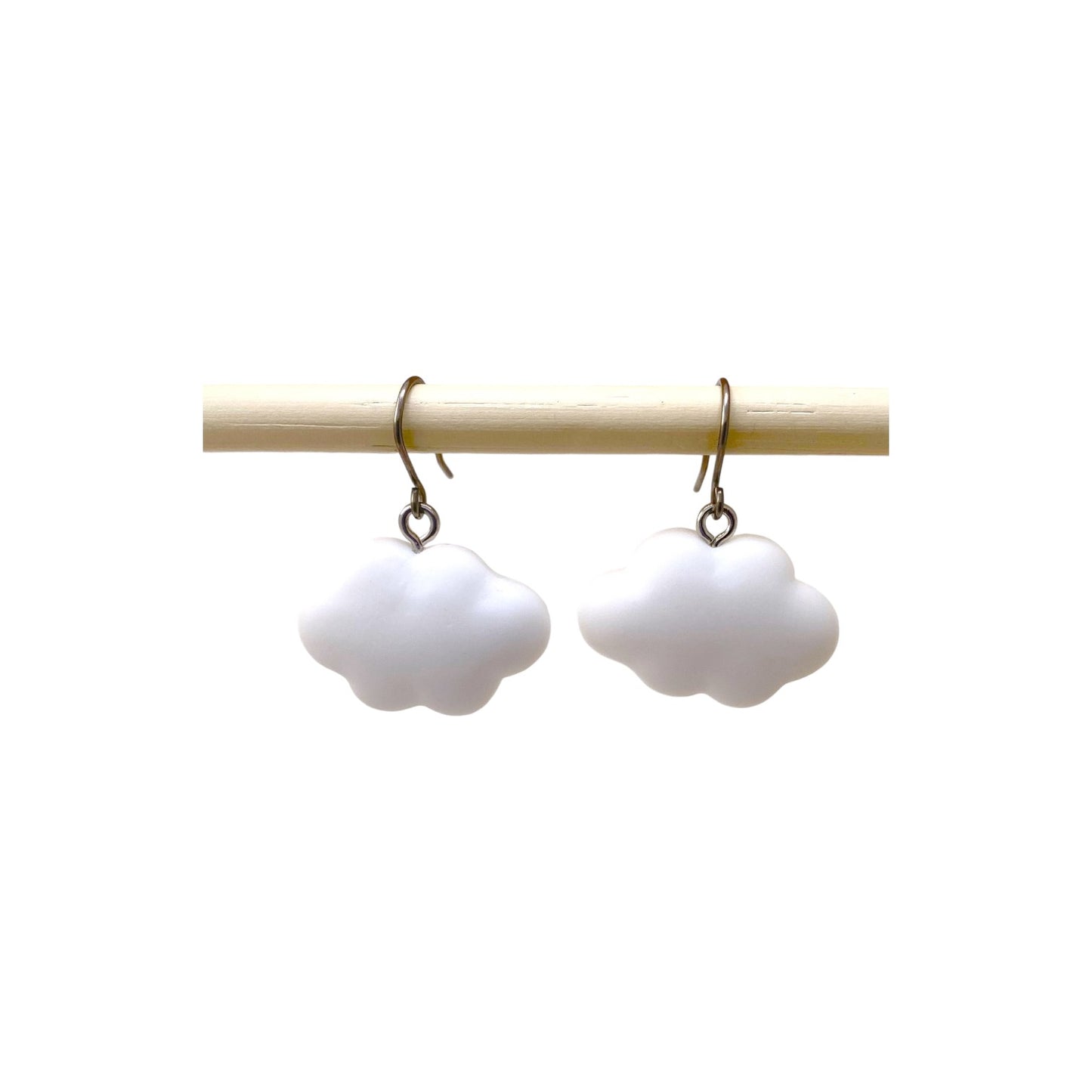 White Cloud earrings with titanium hook. on a white  background