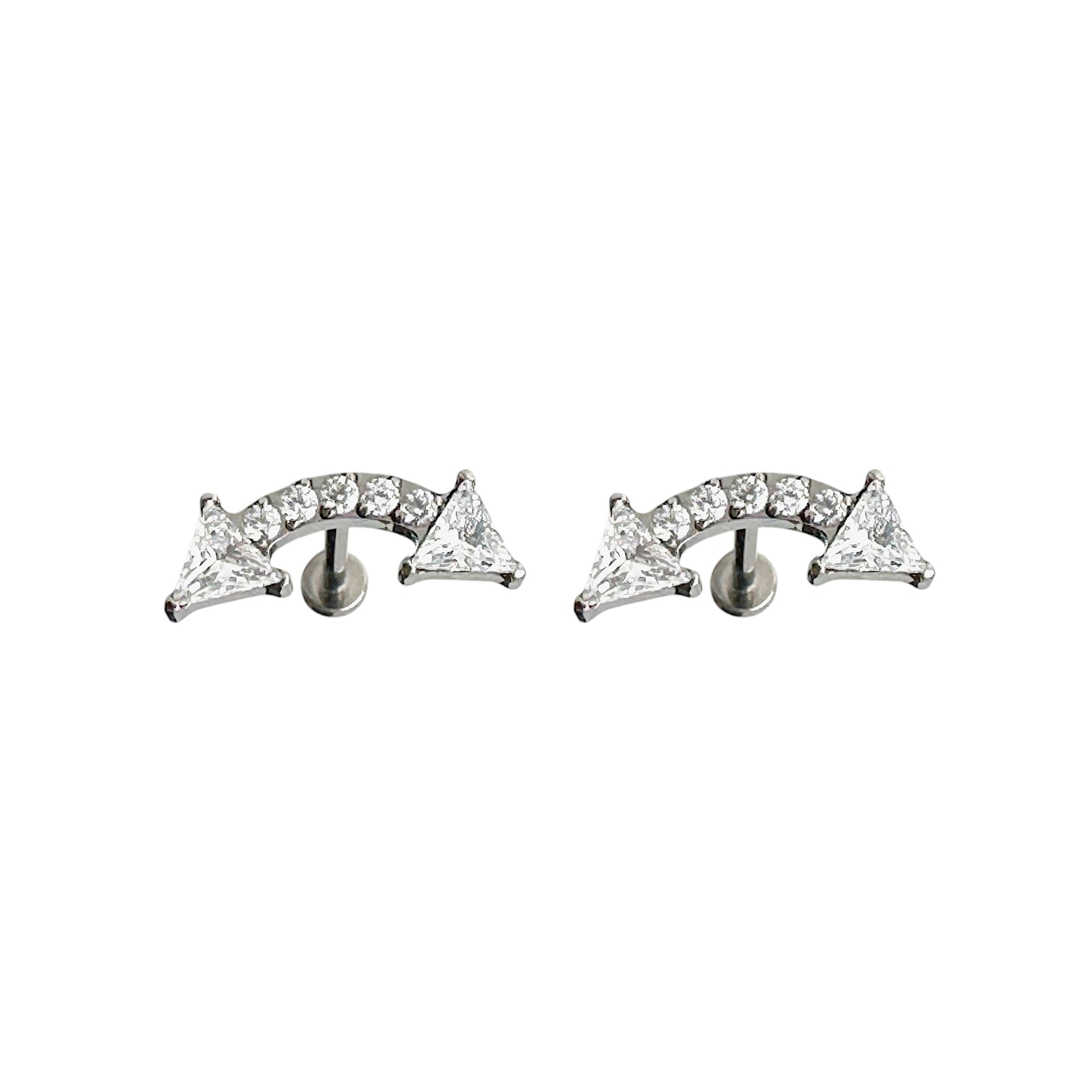 Titanium arrow gem flat back stud pair on a white background