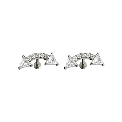 Titanium arrow gem flat back stud pair on a white background