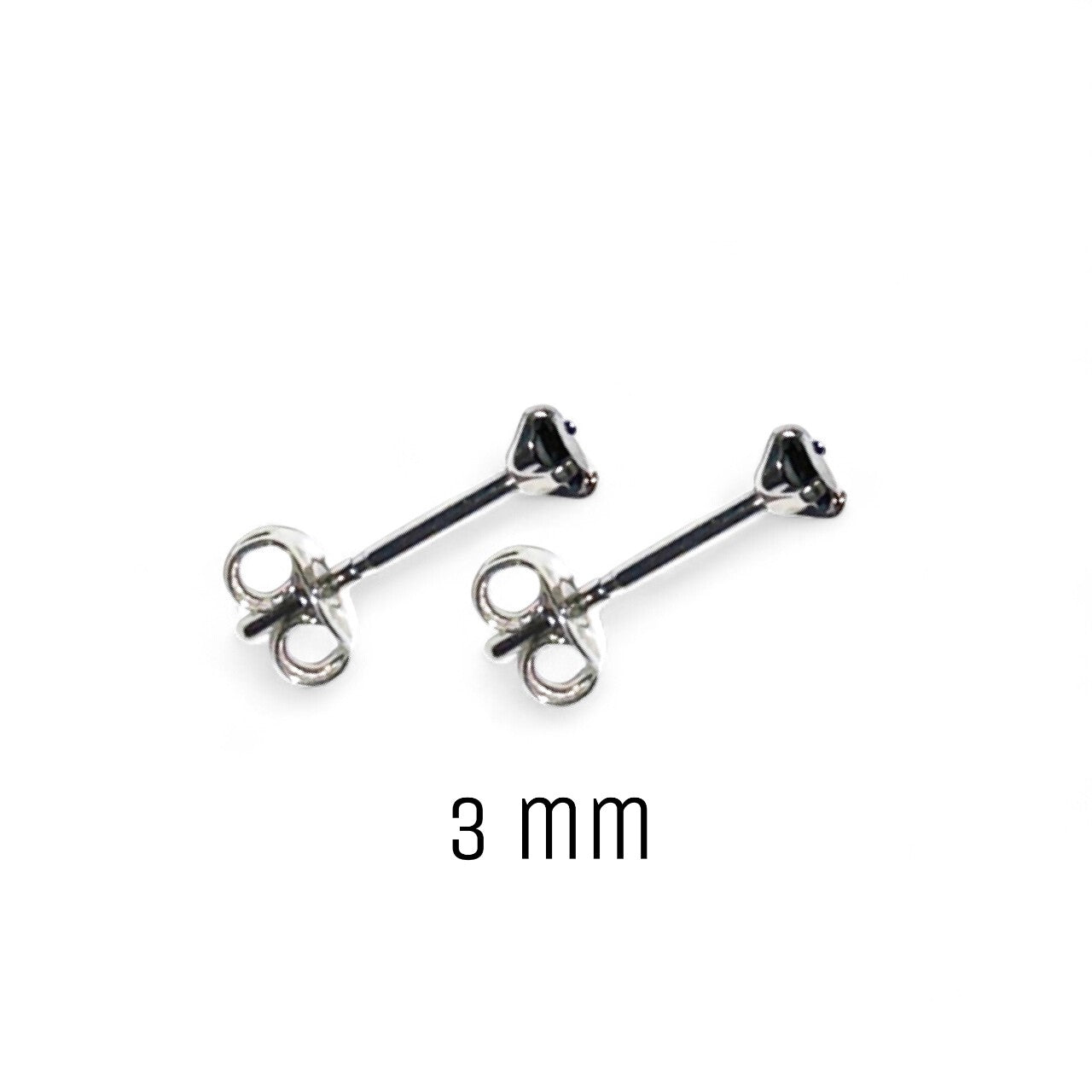 Pair of black titanium adjustable earring studs with a label '3 mm' on a white background