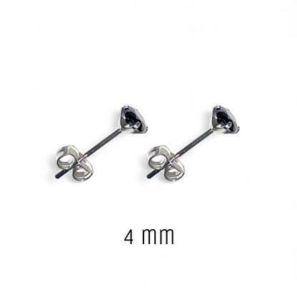 Pair of black titanium adjustable earring studs with a label '4 mm' on a white background