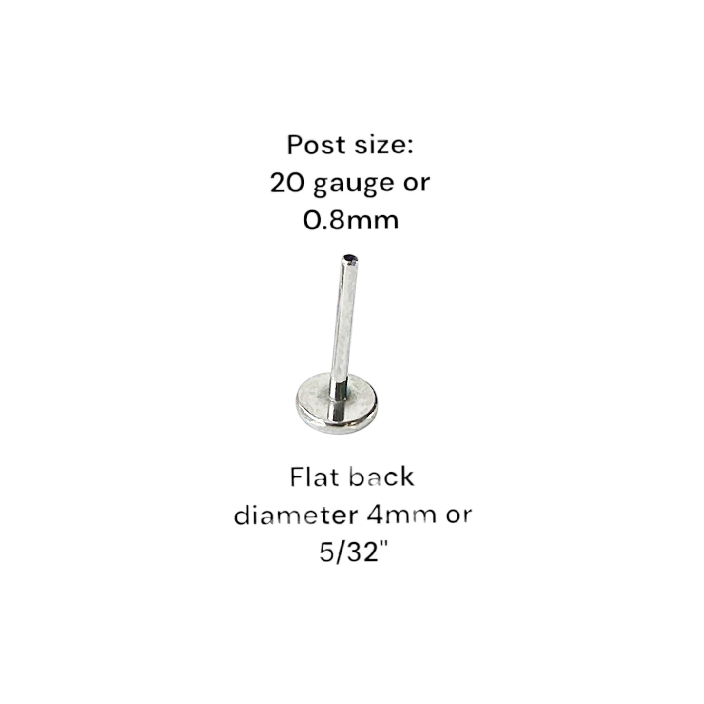 Titanium double star gem flat back stud 20 gauge post on a white background