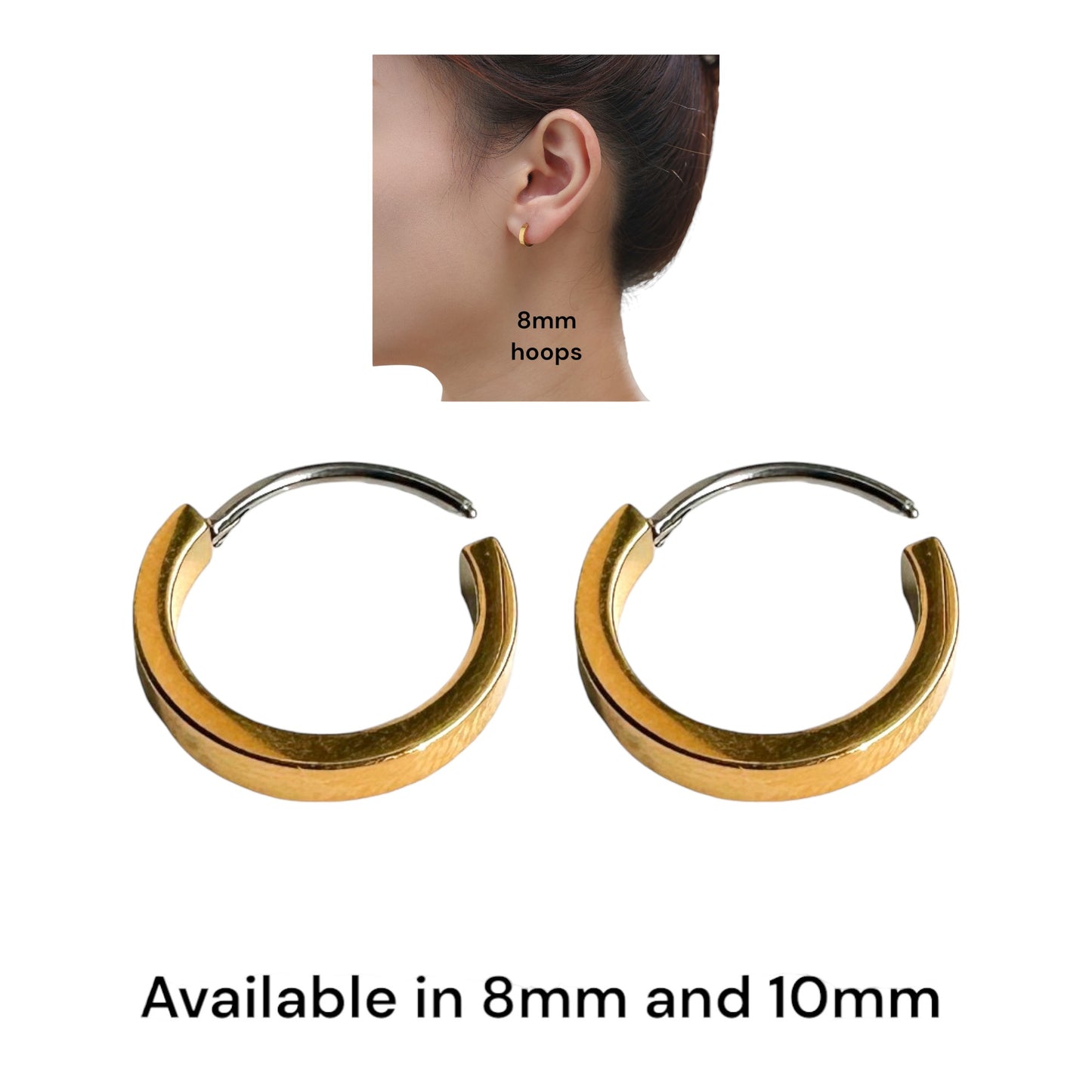 Titanium Small Hoops Gold 8mm, 10mm