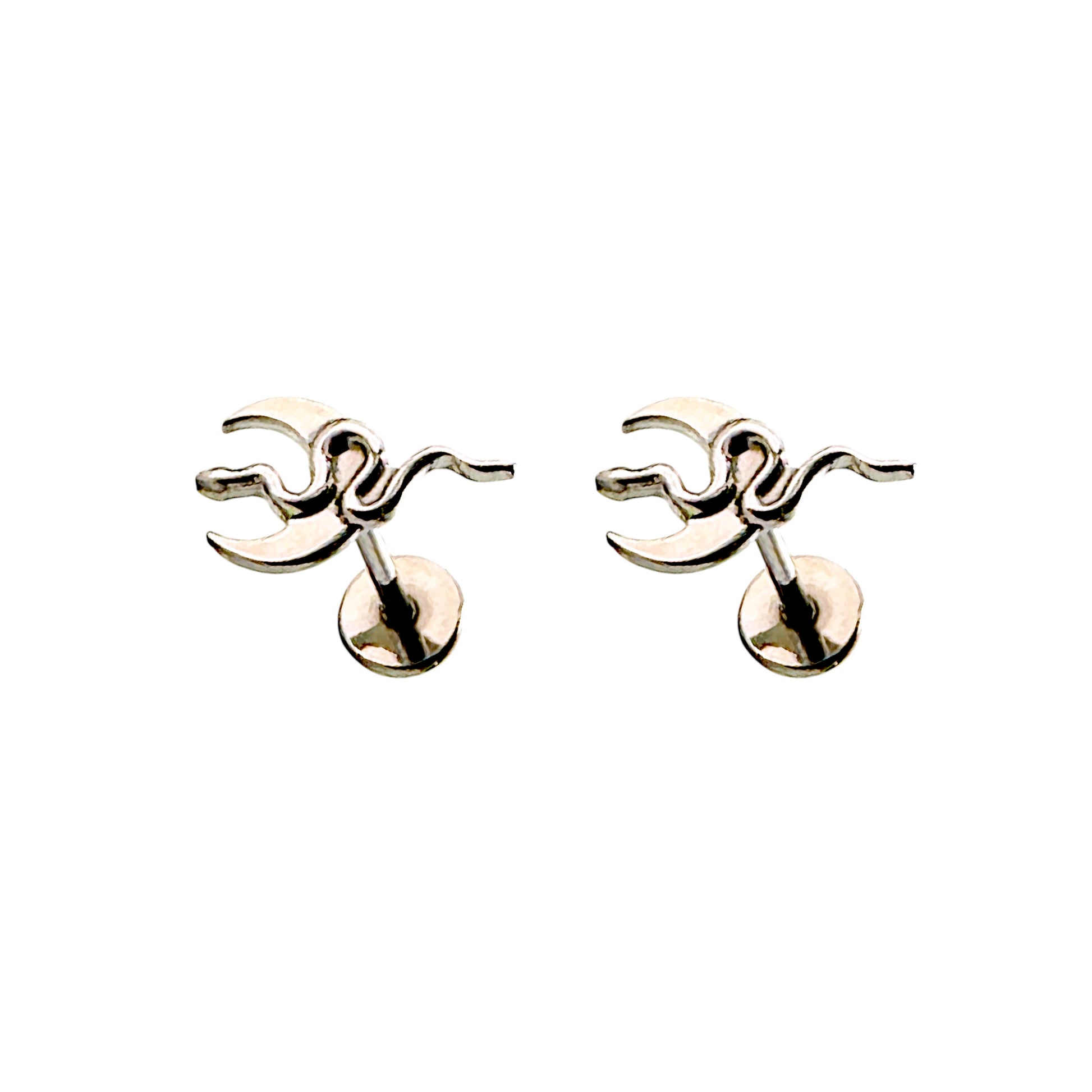 Titanium moon snake flat back stud pair on a white background