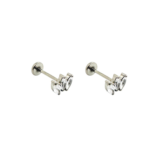 Titanium triple diamond gem flat back stud on a white background