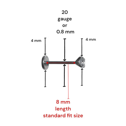 Titanium gem flat back threadless stud measured 8 mm in length