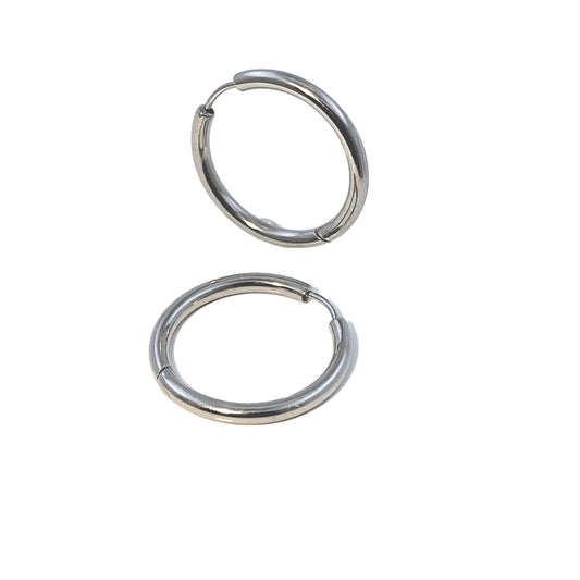 Titanium Hoops 25mm made from titanium on a white background. titanium earring pair, lightweight and durable.