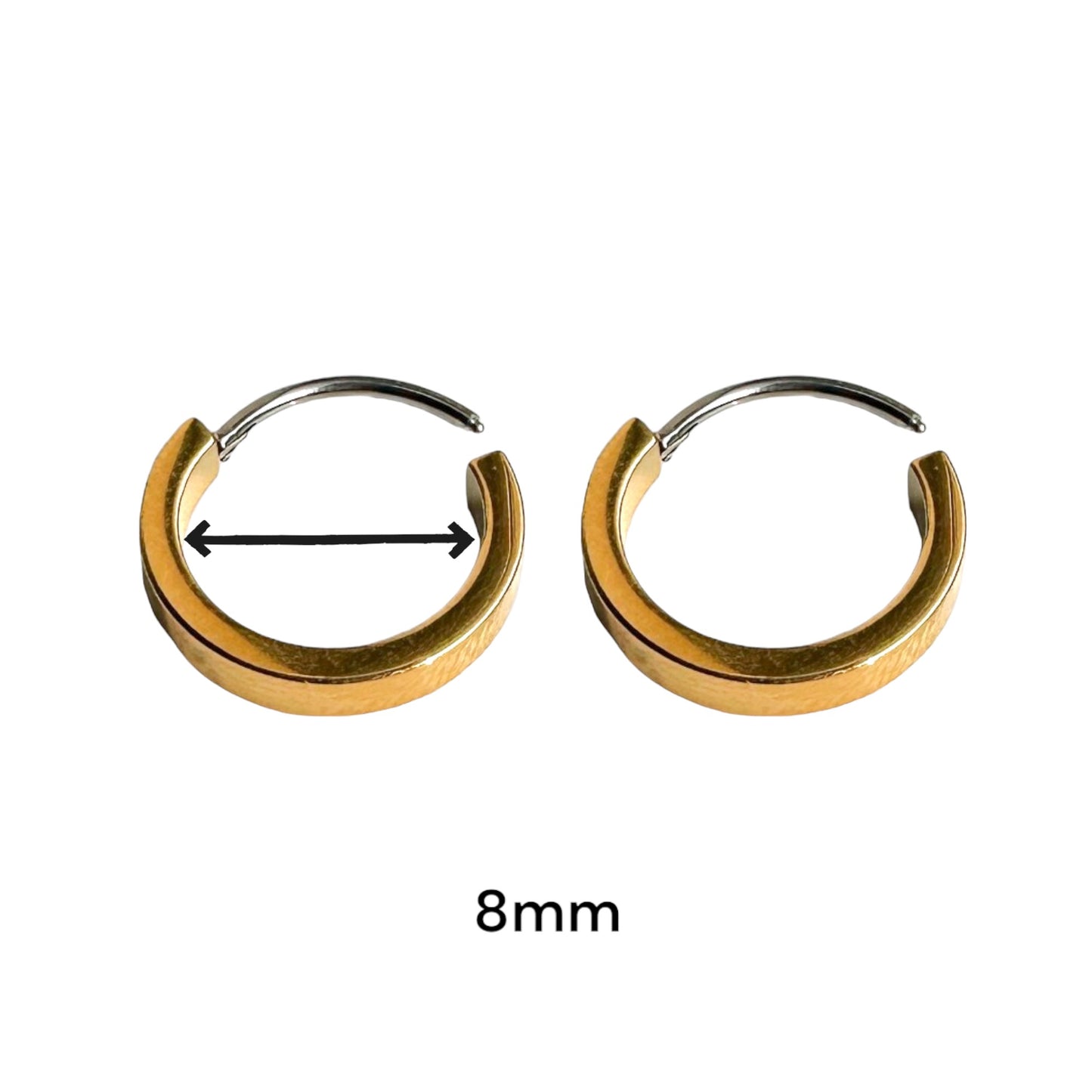 Titanium Hypoallergenic  Small Hoops Gold 8mm on a white background