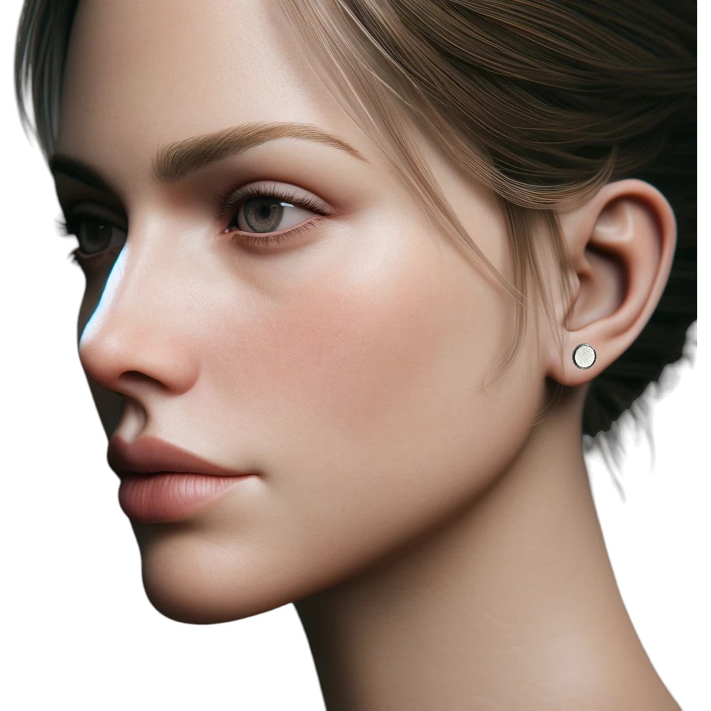 Titanium TI-GO Magnetic Stud Base interchangeable earring system for a truly hypoallergenic jewellery on a white young woman
