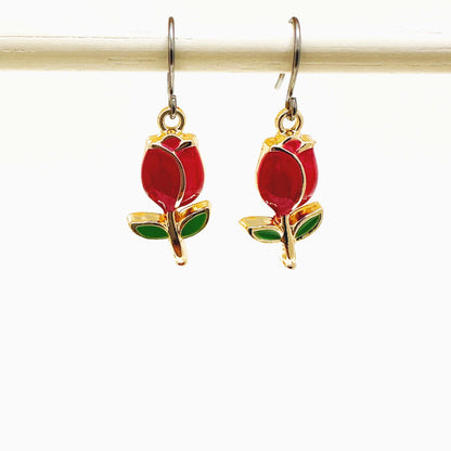 Tulip earrings titanium on a white background