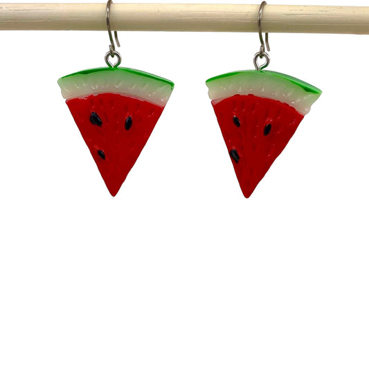 Watermelon earrings with titanium hook. on a white background