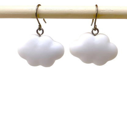 White Cloud earrings with titanium hook. on a white  background