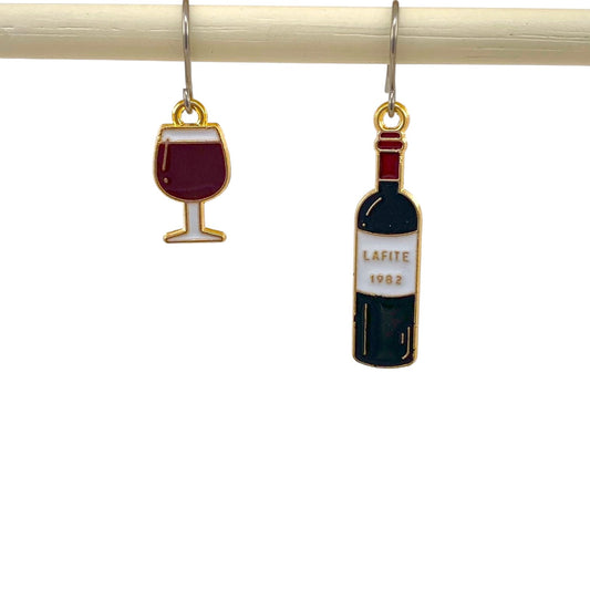 Wine earrings with titanium hook. on a white background