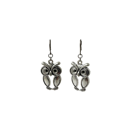Wise Owl Earrings with titanium hook. on a white background