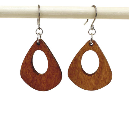 Wooden Water Drop Earrings with titanium hook. on a white background