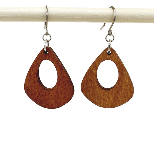 Wooden Water Drop Earrings with titanium hook. on a white background