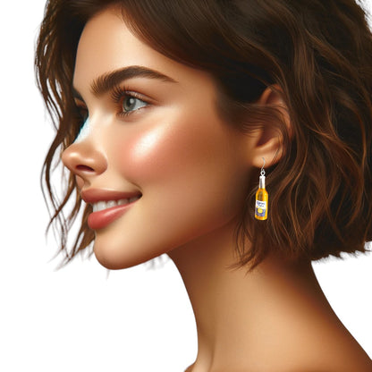 beer earring on a side profile of a 19 year old woman