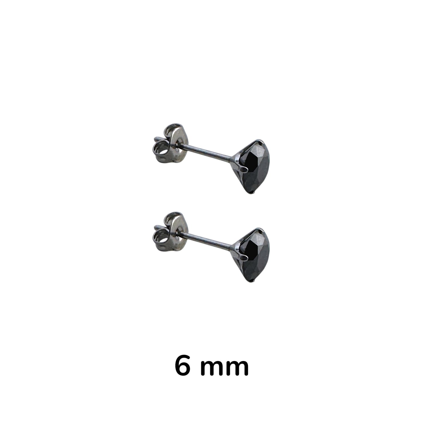 Pair of black titanium stud earrings on a white background with '6 mm' text.