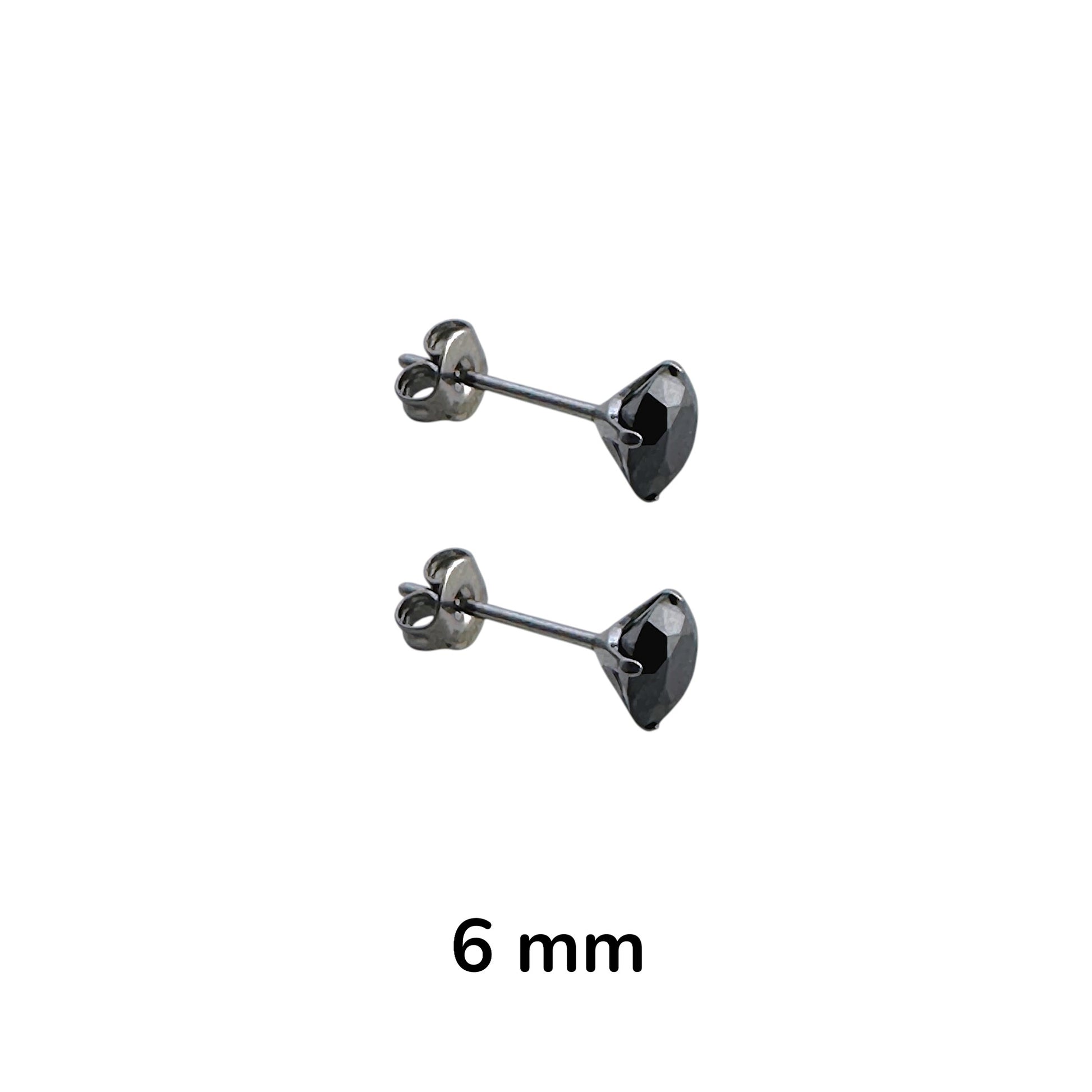 Pair of black titanium stud earrings on a white background with '6 mm' text.