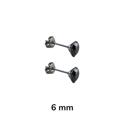 Pair of black titanium stud earrings on a white background with '6 mm' text.