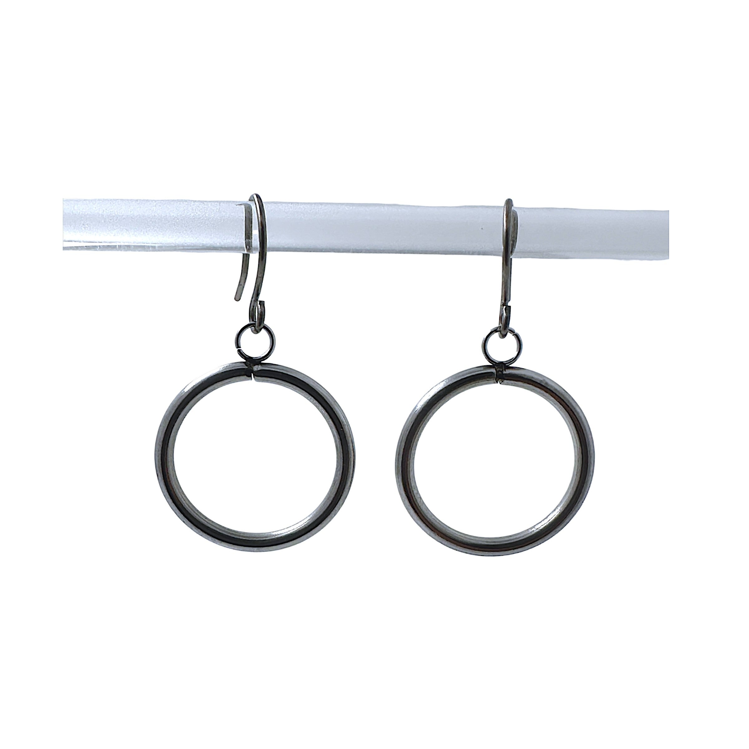 Titanium Hoop drop earrings silver 20mm Earrings for allergic reaction on a woman