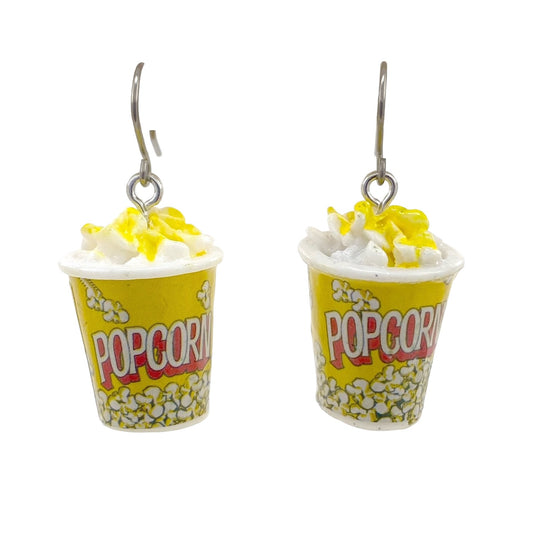 Popcorn earrings with a titanium hook on a white background