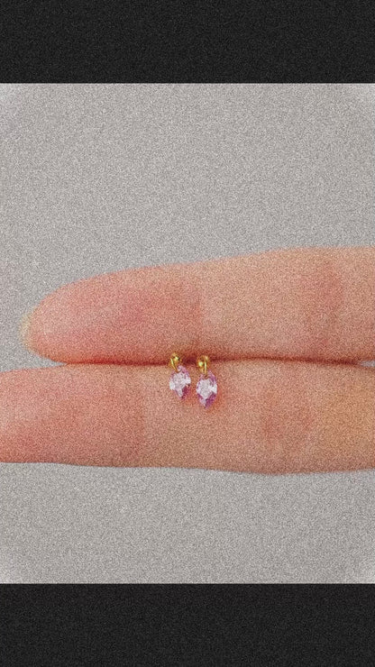 Boucles d'oreilles pendantes marquise rose à dos plat