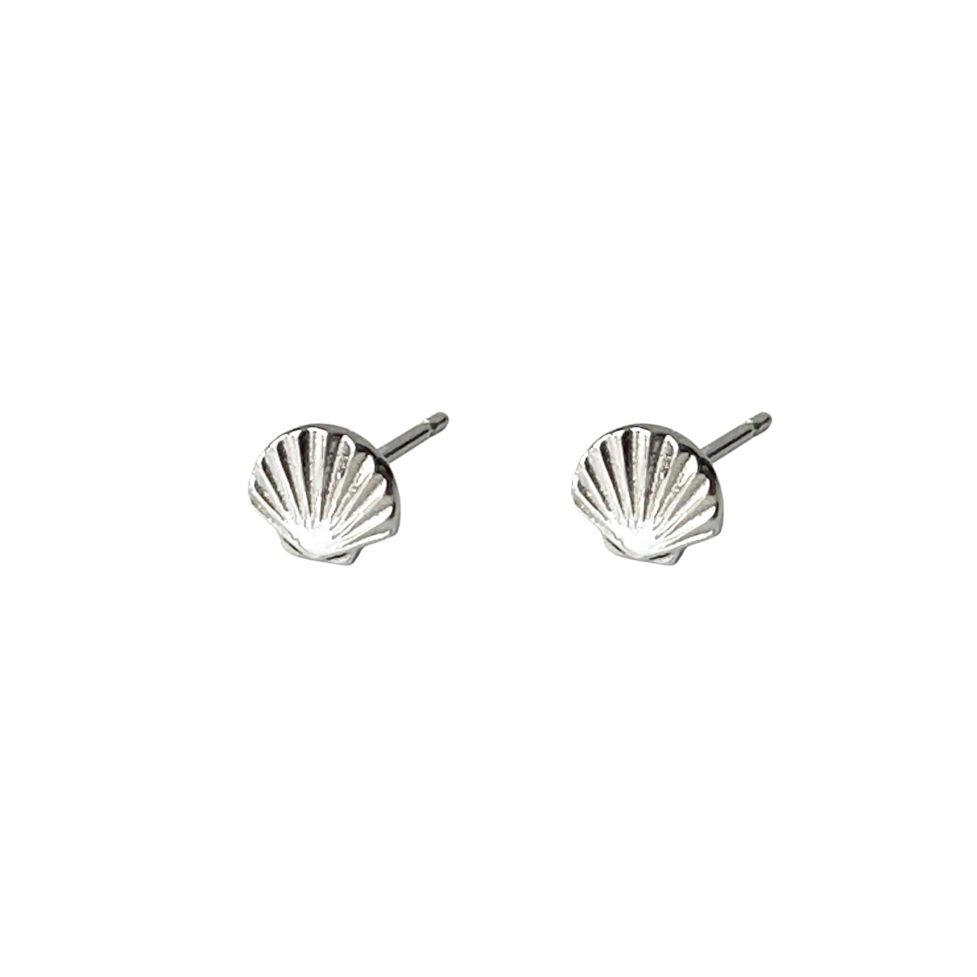 Shell stud earrings. Titanium Studs minimal  shown on a white background