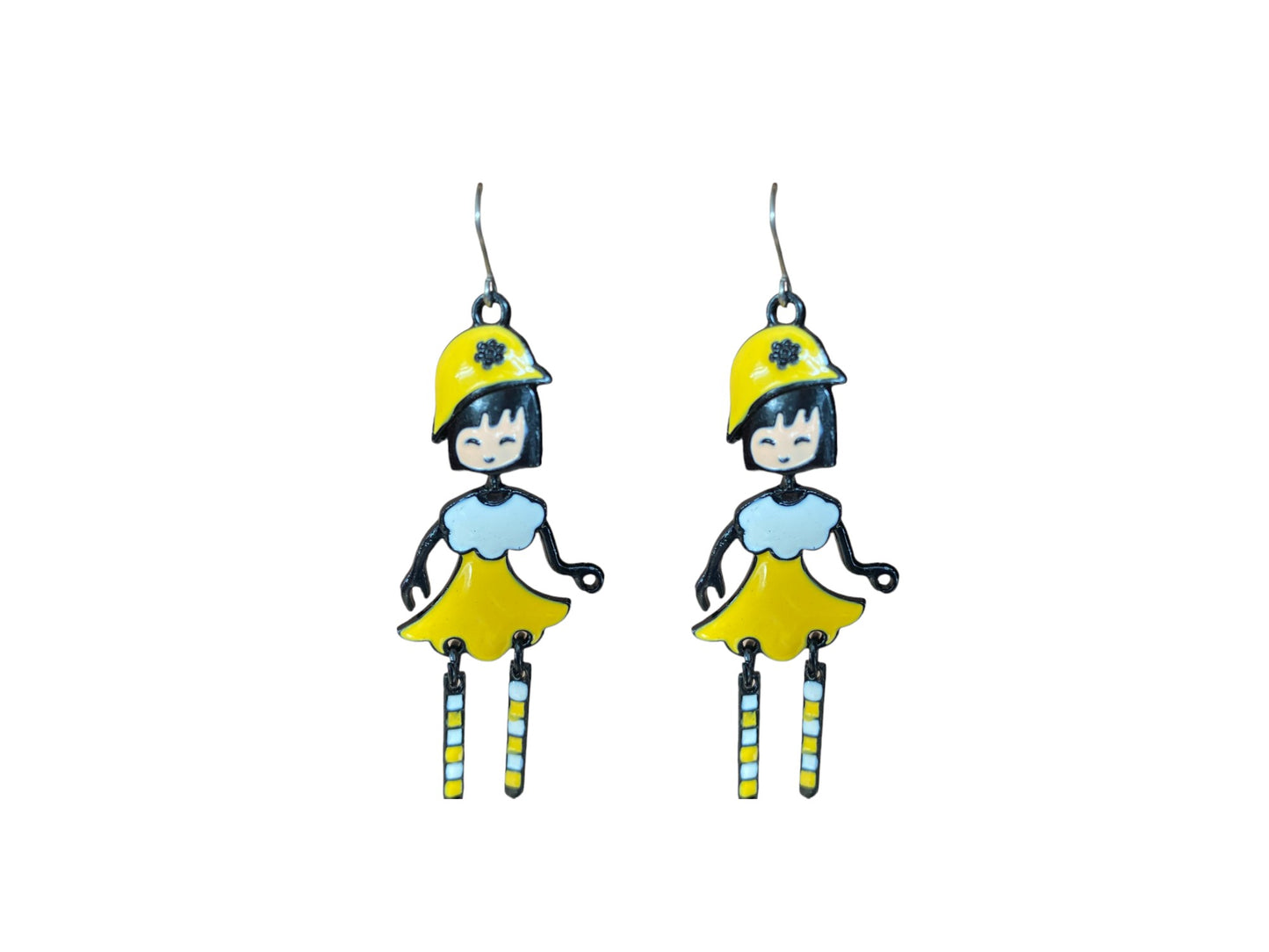 Harajuku Girl Charm Drop Earrings yellow with a titanium hook on a white background