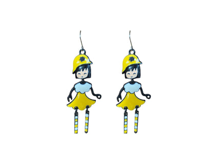 Harajuku Girl Charm Drop Earrings yellow with a titanium hook on a white background