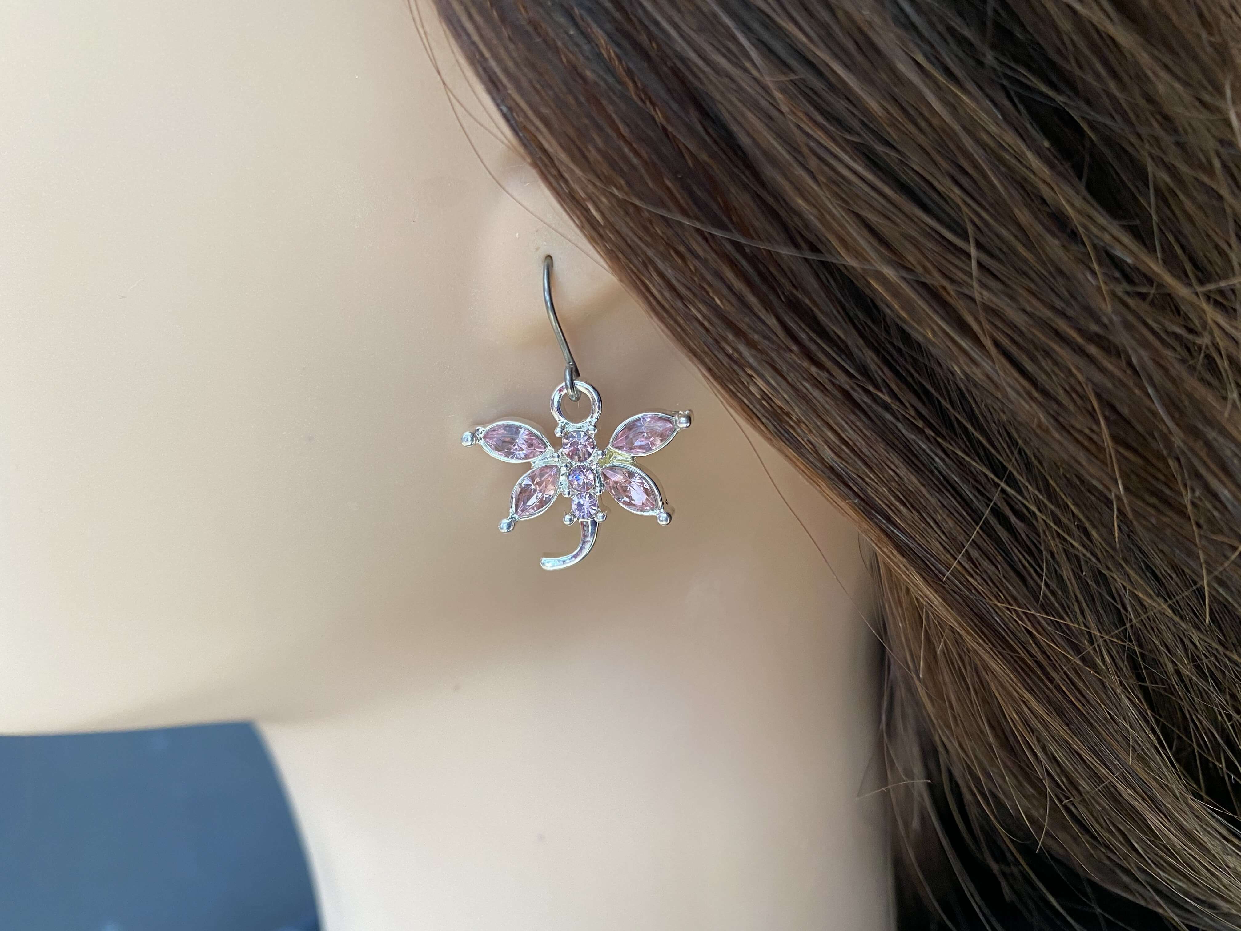 Bejewelled Dragonfly pink on ear