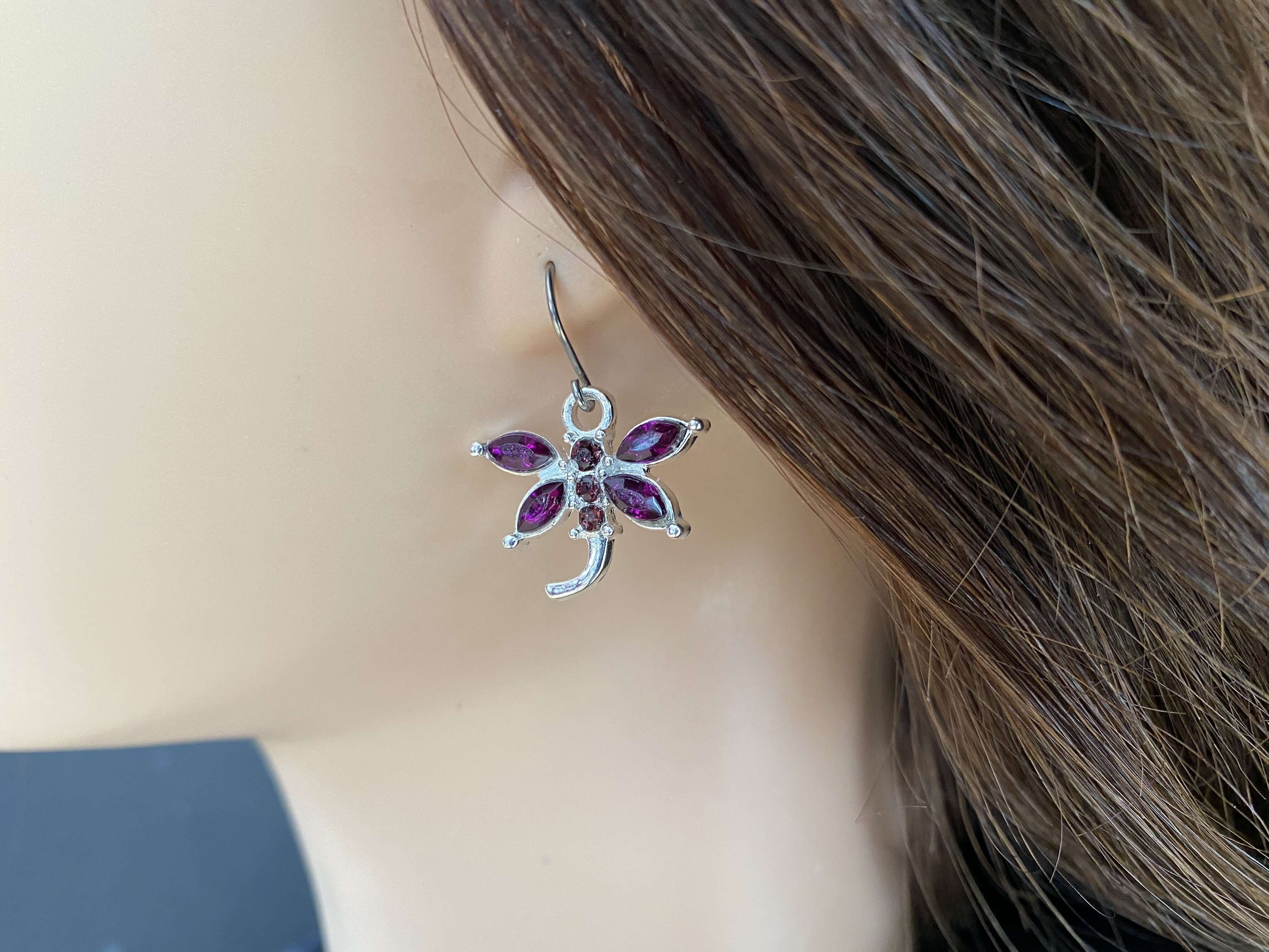 Bejewelled Dragonfly purple on ear