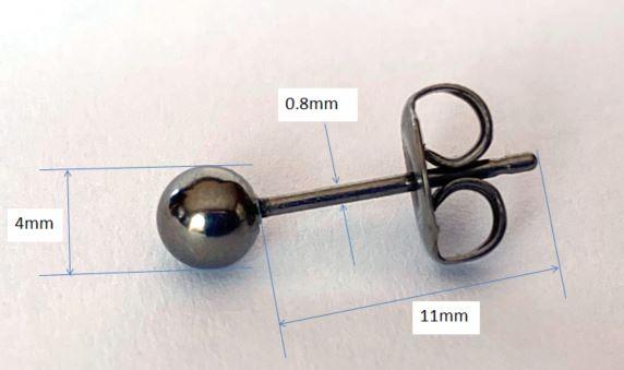 Titanium Ball Studs 4mm dimensions