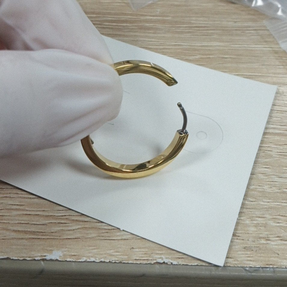 Gold Titanium Hoop earrings with shiny gold finish 24mm. Made 100% from titanium and plating. +