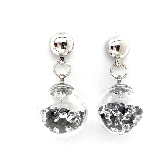 TI-GO Silver globe gem stones earring. Detachable earrings for a truly hypoallergenic jewellery on a white background
