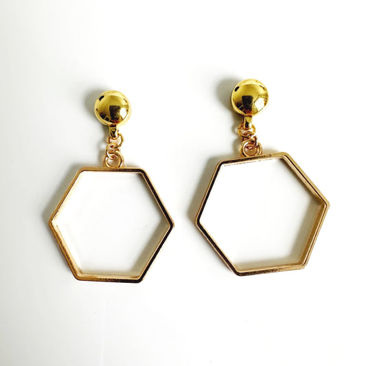 TI-GO Hexagon hoop polygon drop earrings. Detachable earrings for a truly hypoallergenic jewellery on a white background