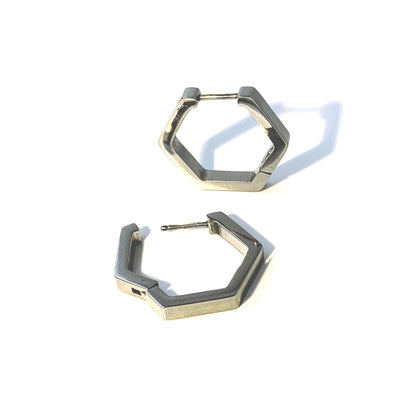 Titanium Hexagon Hoops earrings with a titanium hook on a white background