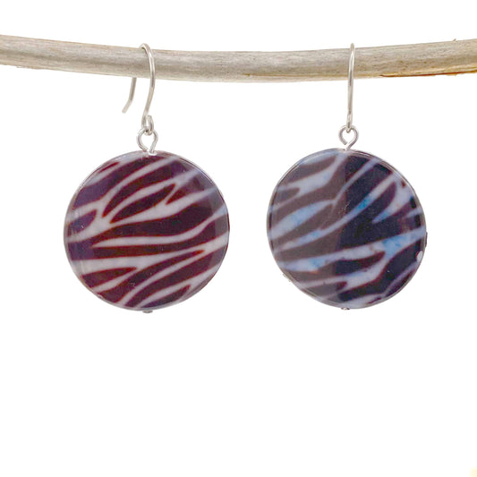 Zebra Stripe Earrings with titanium hook. on a white background