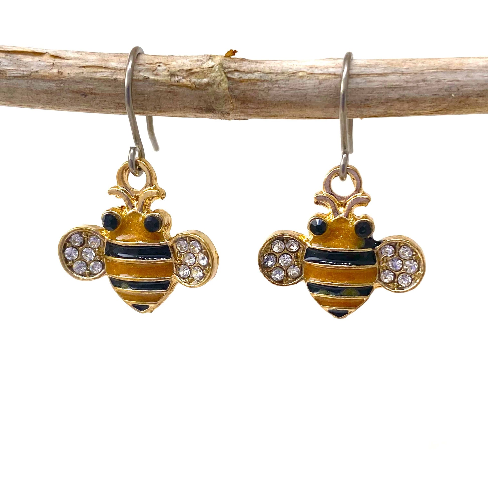 Bumblebee Charm earrings and gems with titanium hook 